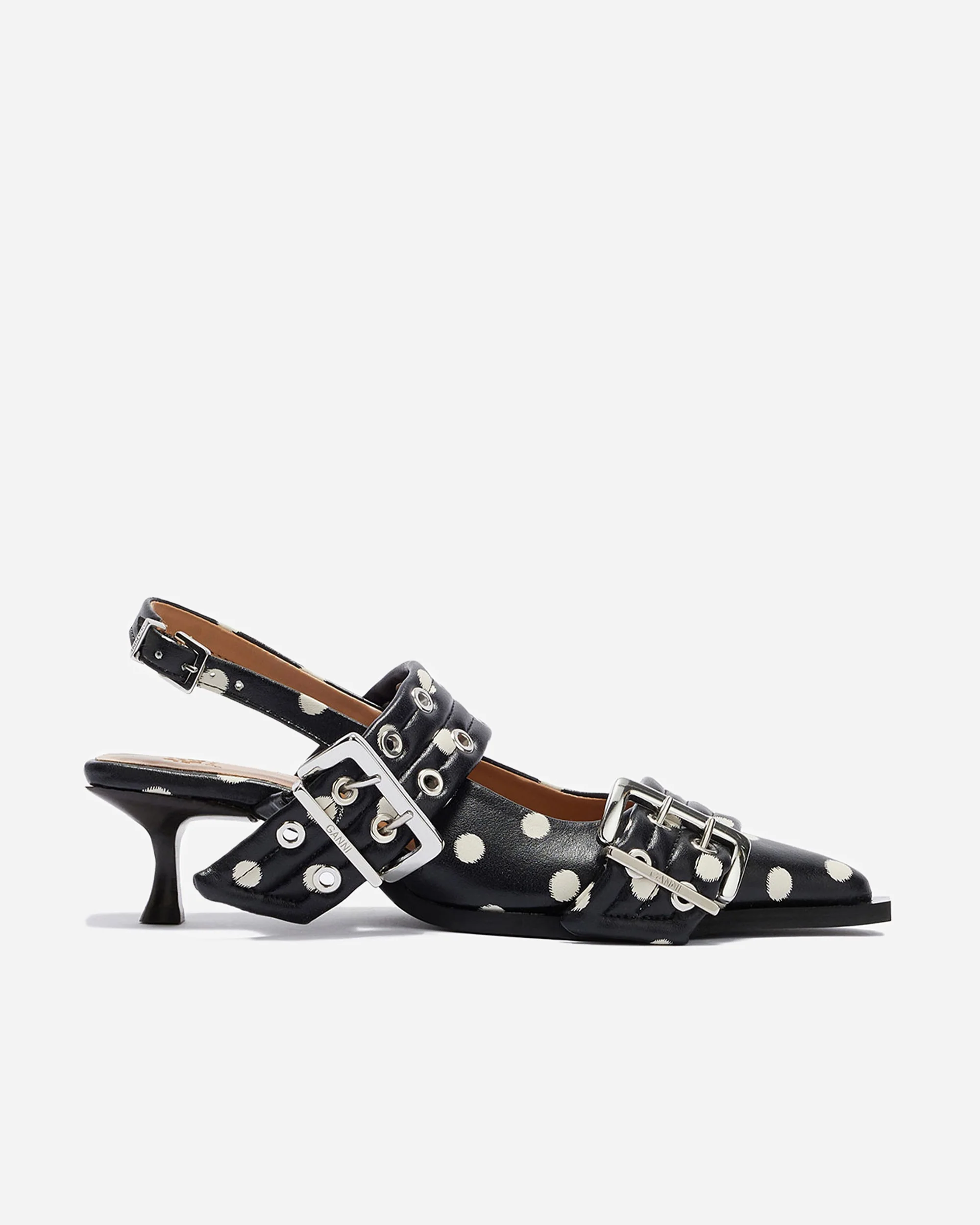 Feminine Buckle Kitten Heel Ikat Dots