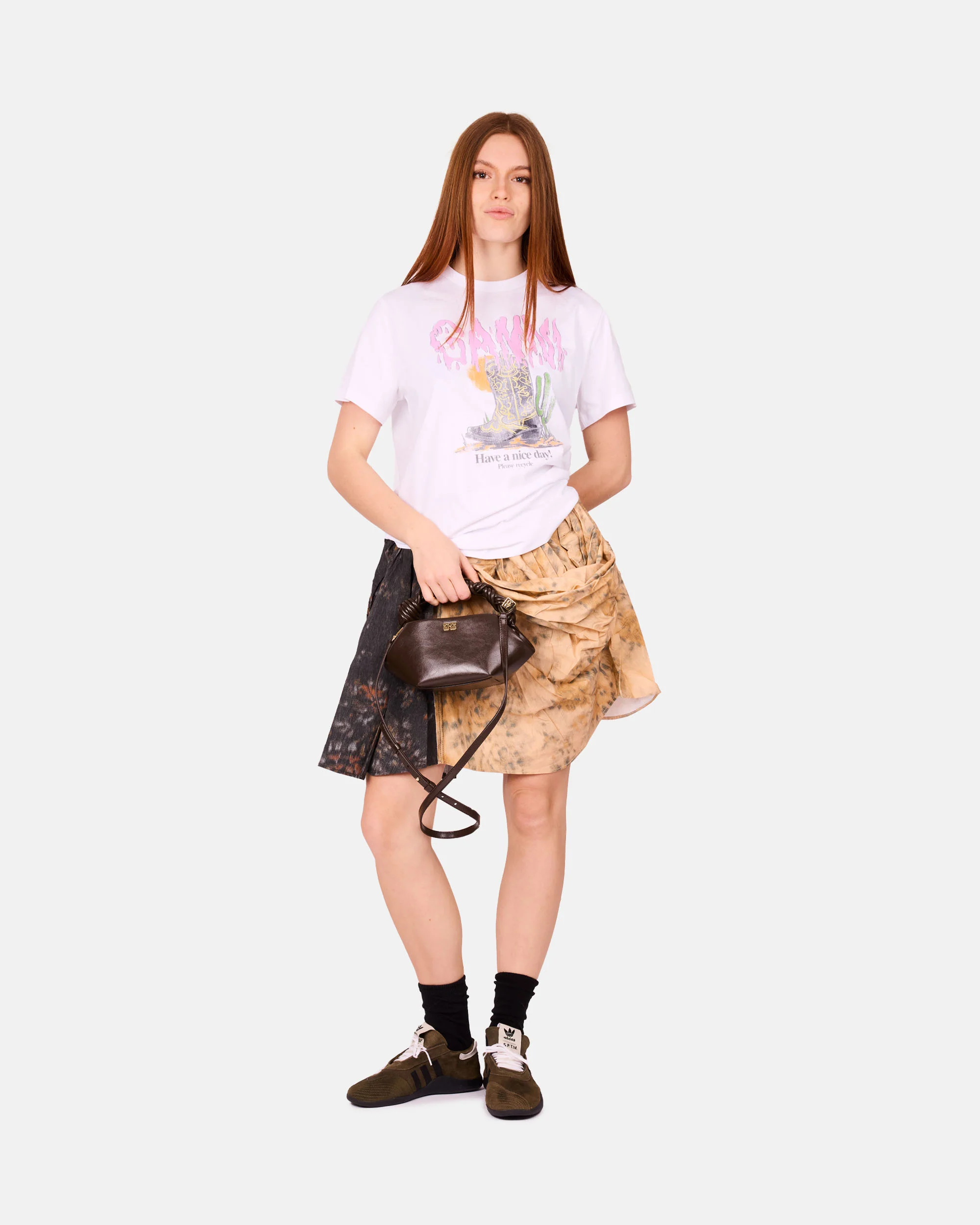 Printed Stretch Cotton Draped Mini Skirt - Image 2