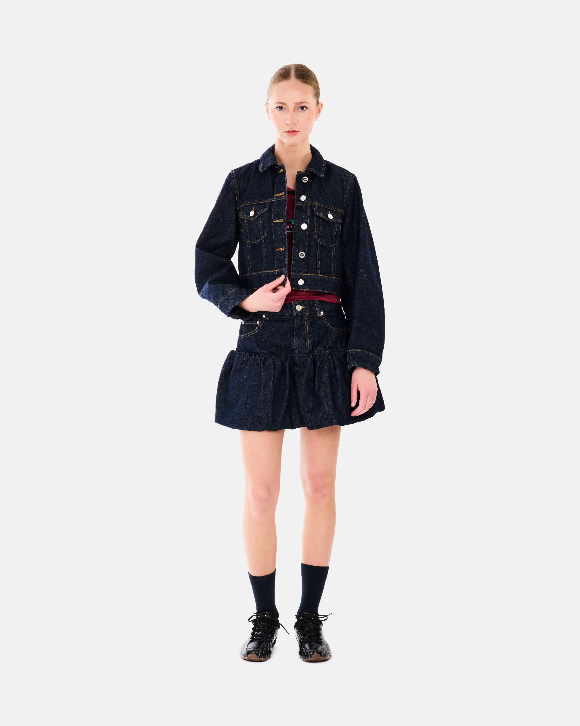 Rinse Denim Bubble Mini Skirt - Image 5