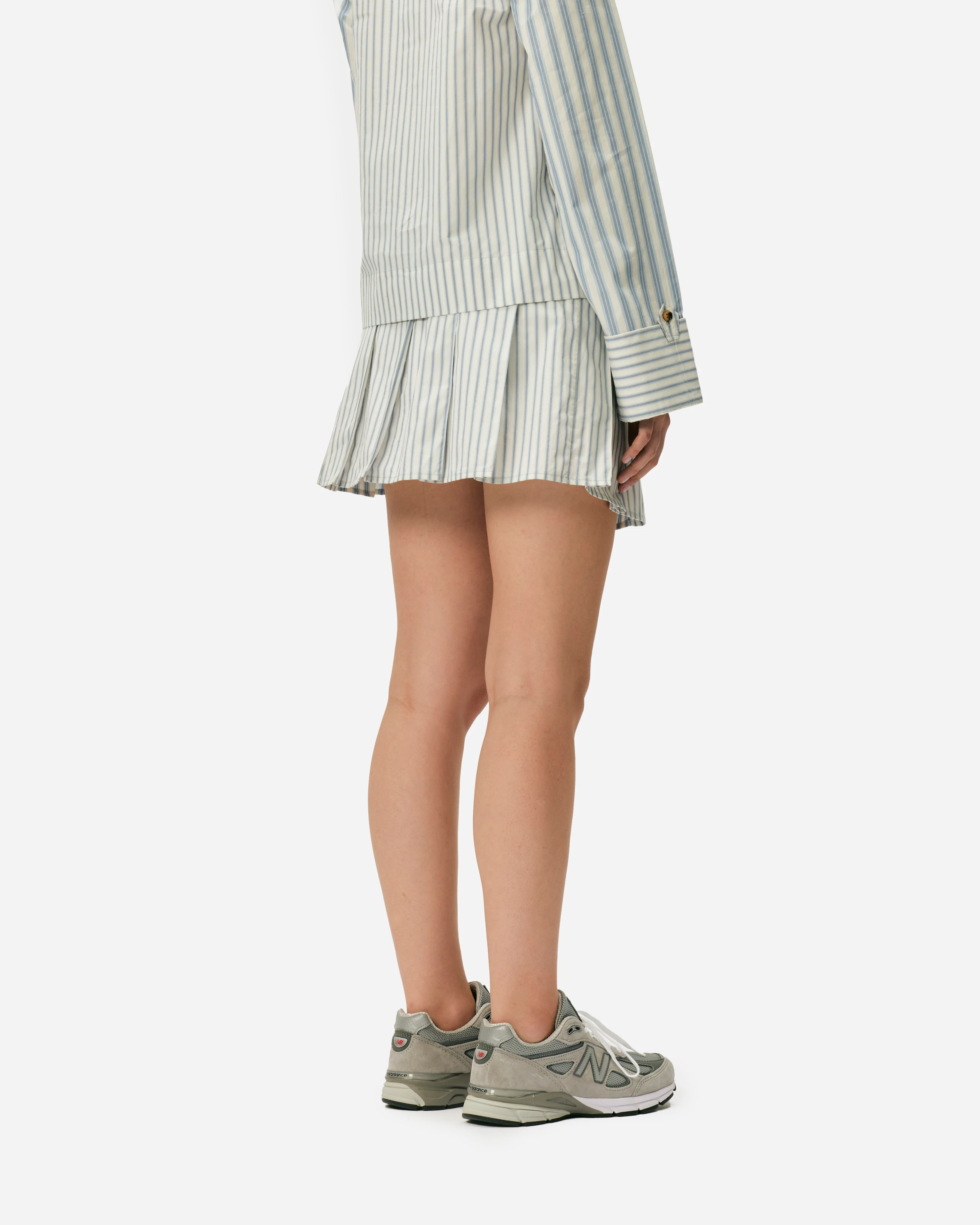 Stripe Cotton Pleated Mini Skirt - Image 5