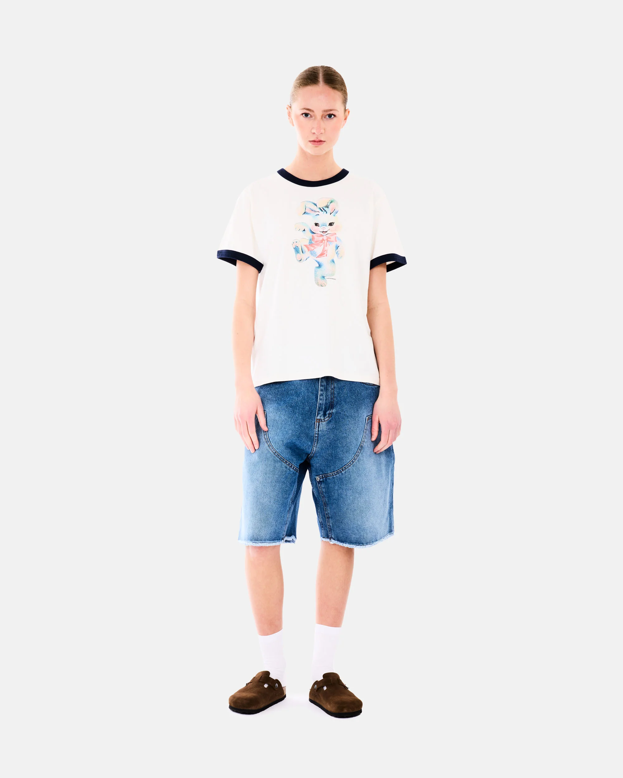 SUN DYED DOUBLE KNEE BAGGY DENIM SHORTS - Image 2