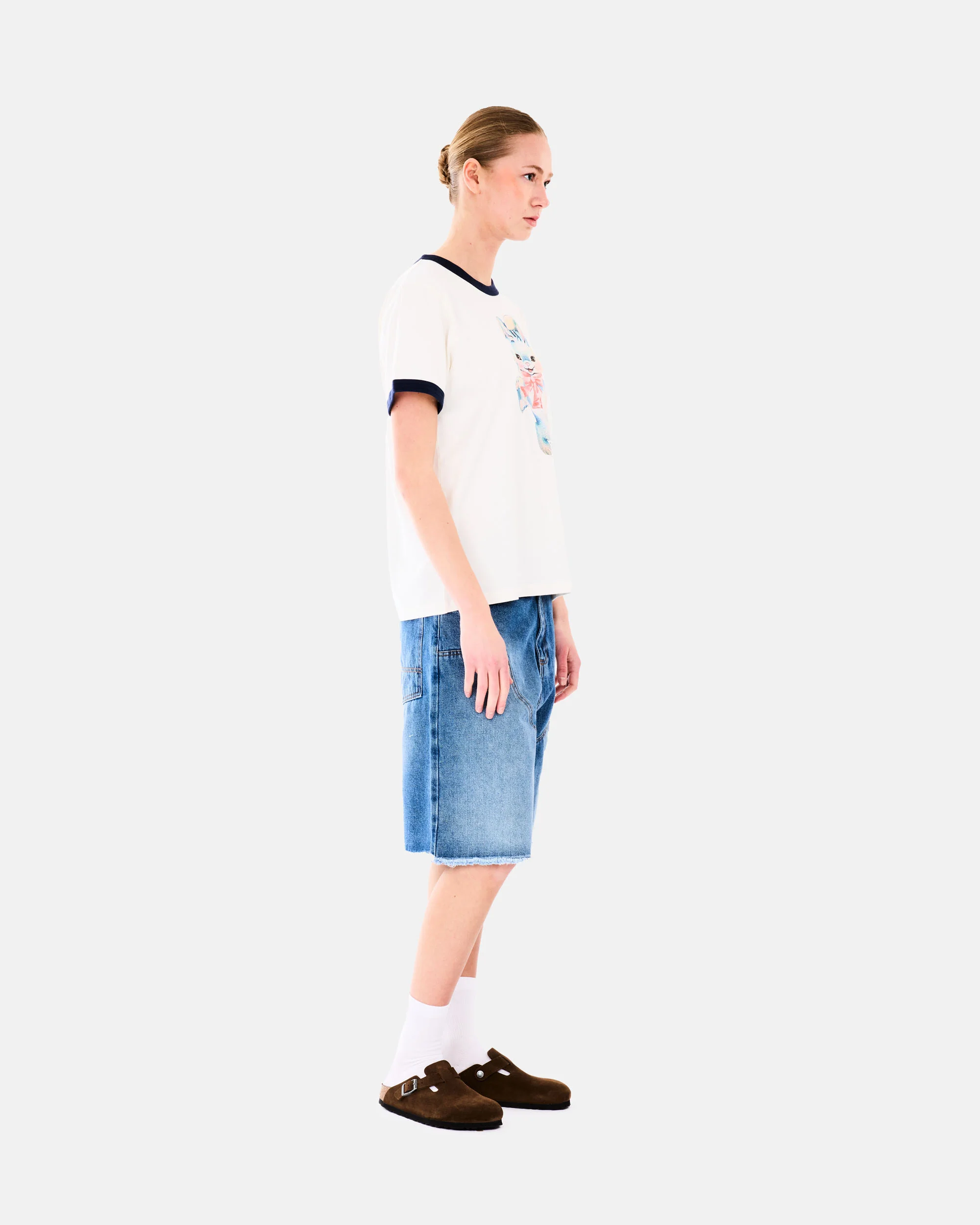 SUN DYED DOUBLE KNEE BAGGY DENIM SHORTS - Image 4