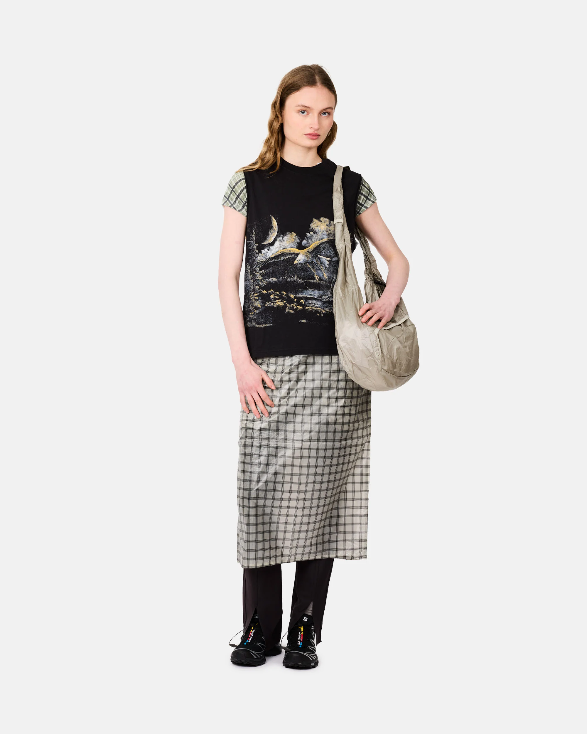 Nia See Through Printed Check Mid Skirt - Image 5